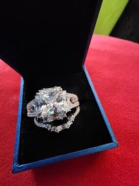 Silver-Tone Clear Crystal Statement Ring - Elegant Bridal Look